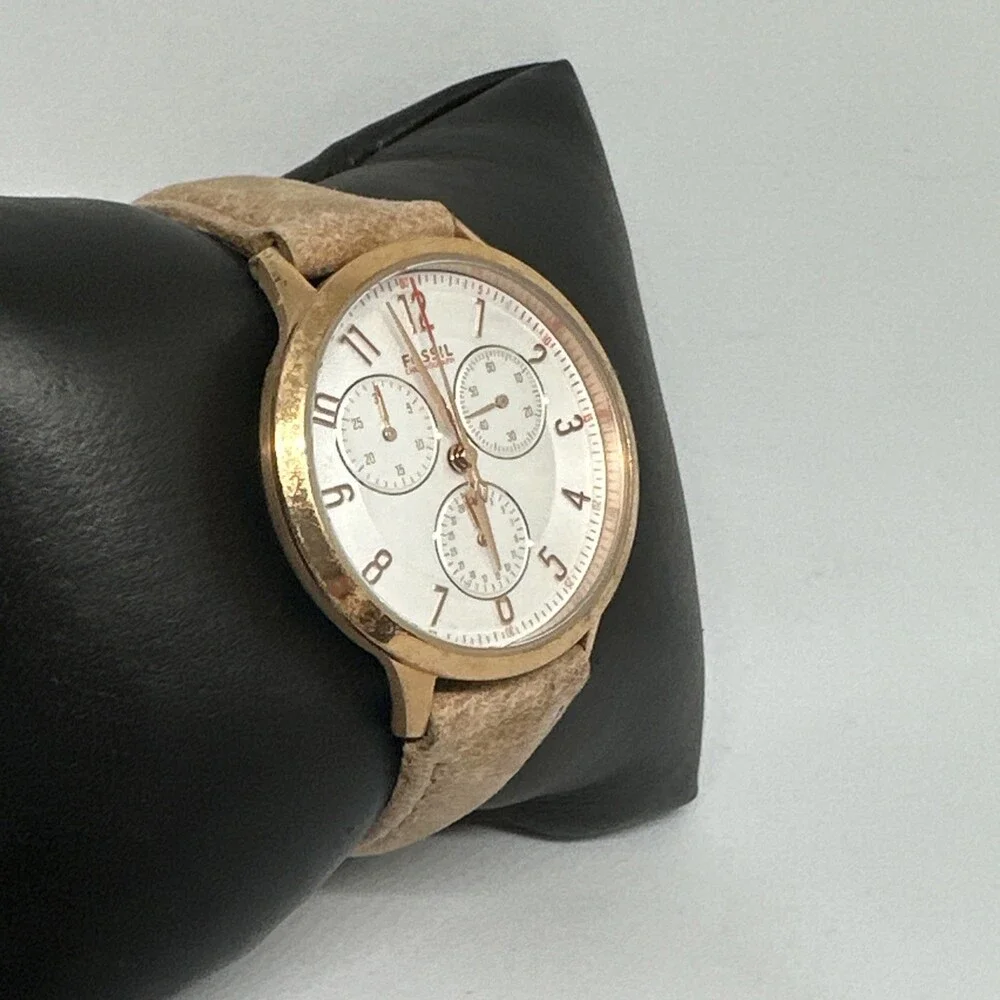 Fossil Abilene CH3016 Womens Beige Leather Strap Analog Dial Quartz Watch HME604